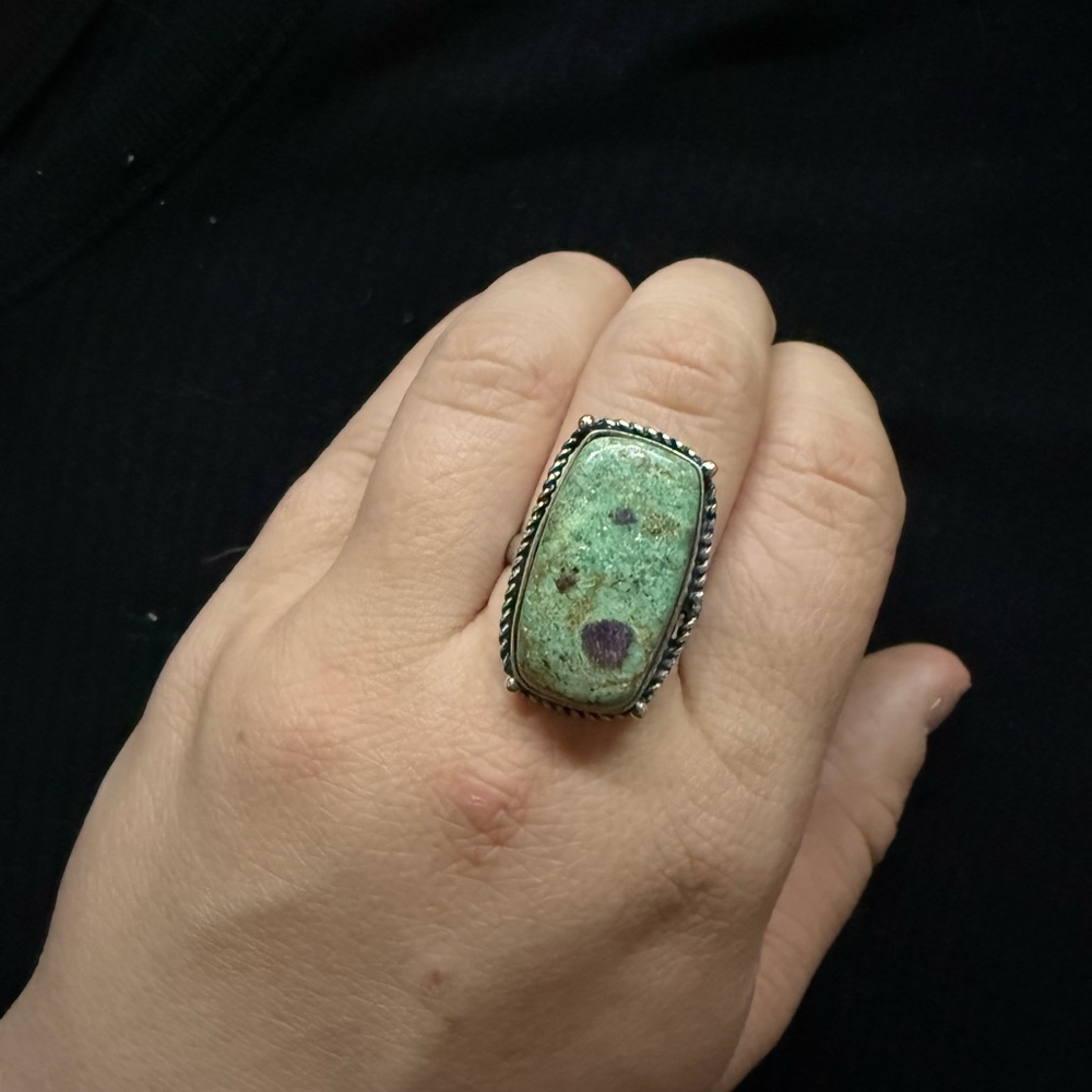 Silver and Green Stone Ring